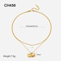 Double-layered gold necklace with flat snake chain and white pearl shell pendant - 440+50mm / Shell Pearl Double Layer Necklace