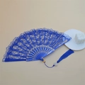 Vintage navy blue lace folding fan with golden patterns and a matching tassel - Royal Blue Lace Fan - With Tassel