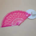 Vintage rose red lace folding fan with gold embossed floral patterns on the ribs - Rose Red Lace Fan - Without Tassel