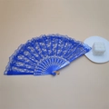 Gothic blue lace folding fan with intricate floral embroidery and golden scrolls - Royal Blue Lace Fan - Without Tassel