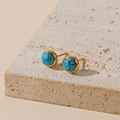 Minimalist gold titanium steel stud earrings with round blue turquoise stones on stone base - Turquoise Stud Earrings (7247)