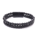 Detail of black lava stone beads and braided leather cord with matte magnetic clasp - Lava Stone + Black Matte Beads