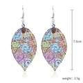 Bunte Blatt-Ohrringe im Boho-Stil mit geometrischen Mustern, 7.5cm lang und 3.5g leicht - Einlagiger Bohemischer Stil (E1909-15) / Buntes Blumenmuster