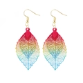 Rainbow gradient hollow leaf earrings in polished metal with gold-tone hooks - Rainbow Gradient