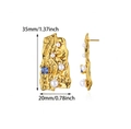 Gold textured earrings with white pearls and blue zircon, size 35mm by 20mm - Rock Texture Pearl Sky Blue Zircon Dangle Earrings(E5564G-3)