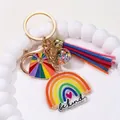 Rainbow heart tassel keychain with be kind acrylic plate and gold metal lobster clasp - Rainbow Arch Be Kind Style (5936559680484)