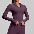 Slim fit dark purple yoga jacket with thumb holes and matching leggings set - S / Prune Purple (New)