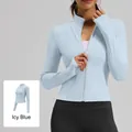 Slim fit glacier blue sports jacket for women with thumbholes and stand collar - S / Tops / Ice Melt Blue