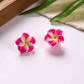 DIY 16mm rose pink polymer clay frangipani earrings accessories with yellow gradient center - Rose Red