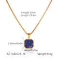Detailed view of gold stainless steel necklace with blue stone pendant and size specs - Octagon Pendant (XZ-N40522-BE) / Gold-Lapis Blue (Octagon)