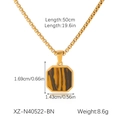 Detailed view of gold octagonal pendant with natural tiger eye stone and box chain sizing - Octagon Pendant (XZ-N40522-BN) / Gold-Tiger Eye Brown (Octagon)