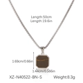 Detail view of octagon natural stone pendant with 50cm box chain size specifications - Octagon Pendant (XZ-N40522-BN-S) / Silver-Tiger Eye Brown (Octagon)