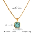 Detail of gold box chain necklace with turquoise octagon pendant showing dimensions and weight - Gold-Malachite Green (Octagon)