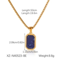 Detail of gold box chain necklace with rectangular blue stone pendant and size specs - Gold-Lapis Blue (Rectangle)