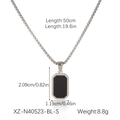 Detail showing dimensions of stainless steel necklace with natural black stone pendant - Silver-Black Agate (Rectangle)