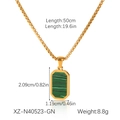 Detailed specs of gold necklace with green malachite pendant and 50cm box chain size - Gold-Malachite Green (Rectangle)