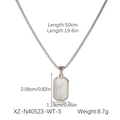 Detail showing dimensions of stainless steel necklace with white natural stone pendant - Silver-White Shell (Rectangle)