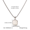 Detailed size specifications for the square natural stone pendant necklace in stainless steel - Silver-White Shell (Square)