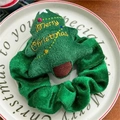 Green velvet Christmas tree scrunchie with Merry Christmas embroidery - K1-6# Large Christmas Tree