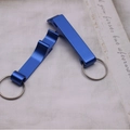 Set of two blue aluminum keychain bottle openers with matte oxidized finish and key rings - Blue (11g)