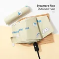 Beige automatic tri-fold umbrella with blue cartoon bear print and matching pouch - Automatic / Sycamore Beige Bow Dog