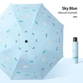 Sky blue manual reverse umbrella featuring a minimalist white cartoon bear print - Manual Reverse / Sky Blue Bow Dog
