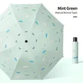 Mint green automatic folding umbrella featuring cute white bear and cold text patterns - Manual Reverse / Fruit Green Bow Dog