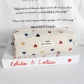 Detail of corduroy heart pattern pencil case with textured fabric and zipper pull - Colorful Heart