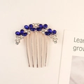 Golden hair comb with blue teardrop rhinestones and clear crystals in five-tooth design - Dark Blue Gem Arc Gold Base Style (12#)