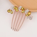 Rose gold butterfly hair comb with yellow rhinestones and white pearls jewelry - Yellow Butterfly Rose Gold Style (15#)