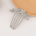 Silver flower hair comb with light blue crystals and anti-slip metal teeth for buns - Light Blue Cat Eye Stone Flower Silver Base Style (18#)