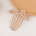 Gold-plated floral hair comb with opal petals and rhinestones featuring anti-slip five teeth - Beige Cat Eye Stone Flower Gold Base Style (19#)