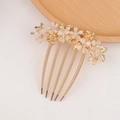 Elegant gold metal hair comb featuring translucent frosted petals and white diamond center - Frosted White Flower Gold Base Style (20#)
