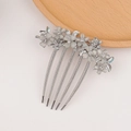 Silver metal hair comb with grey frosted flowers and sparkling leaf accents - Gray Frosted Flower Silver Base Style (21#)