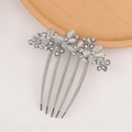 Elegant silver 5-tooth hair comb with blue cat-eye stone flowers and white crystals - Blue Gray Cat Eye Stone Hollow Flower Style (22#)