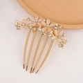 Golden hair comb with pink floral gemstones and sparkling rhinestones for hair styling - Pink Cat Eye Stone Flower Gold Base Style (24#)