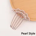 Elegant gold fan-shaped hair comb featuring radiant pearls and sparkling crystals - Pearl Rhinestone Wave Gold Base Style (28#)
