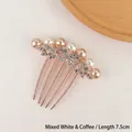 Elegant rose gold butterfly hair comb with mixed white and coffee pearls, 7.5cm size - Coffee White Mixed Pearl Style (29#)