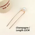Elegant 12cm champagne gold metal hair pin with a large white pearl accent - Champagne Single Pearl Gold Hair Pin (1#)