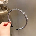Detail of dark gray crystal beaded headband with multi-faceted metallic beads - Silver Crystal