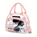 Beauty case rosa in PVC trasparente con manico e tracolla per organizzare oggetti - Rosa