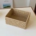 Rectangular hand-woven storage basket in natural beige fiber for desk organization - Storage Basket Large