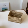Beige rectangular hand-woven storage basket made of natural paper rope fiber - Storage Basket Medium