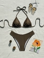 Bikini marrone a pois con top allacciato al collo e slip a vita alta su tessuto materico - Taglia S / Top E Pantaloni / Marrone