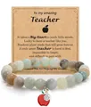Bracelet en jaspe zèbre rose avec pendentif pomme sur carte cadeau enseignant - Amazonite Pomme