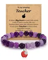 Bracelet en perles avec pendentif pomme en cristal sur carte cadeau pour enseignant - Rayure Violette Pomme