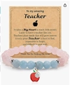 Pink and blue beaded bracelet with red apple charm and teacher appreciation card - Aquamarine Apple Bracelet
