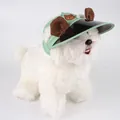 Grüne Haustier-Kappe mit braunen Ohren und Bärenstickerei auf einem kleinen Hund - S / Grüner Bär Hut (B06215)