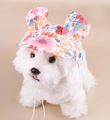 Blumige Haustier Kappe mit Ohren für kleine Hunde als Sonnenschutz Zubehör - S / Rosa kleine Blume