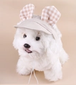 Beige pet baseball cap with plaid rabbit ears and adjustable white windproof drawstring - S / Checkered Rabbit Ears (B04419)